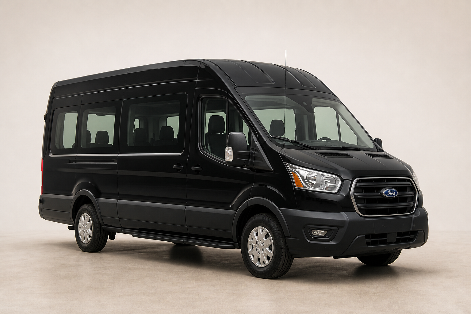 Black Ford Transit passenger minibus