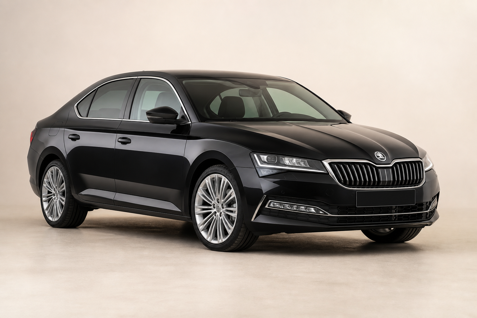 Black Skoda Superb executive sedan